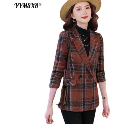 S-4XL Plus Size Autumn and Winter Suit Womens New Style Elegant Plaid Double-breasted Ladies Jacket High Quality