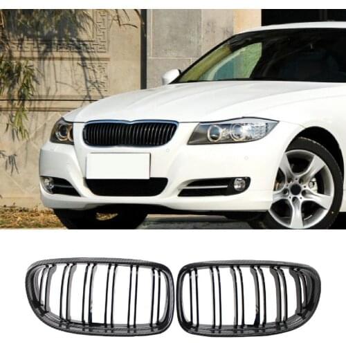 2Pcs Kidney Grill Durable Heat-resistant Carbon Pattern Bezel Gloss Black Twin Slats Center Grille 51137201969 51137201970 for B