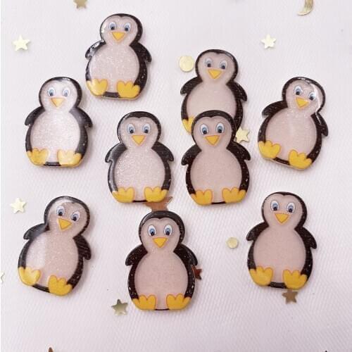 20PCS Glitter Kawaii Colorful Cute Penguin Baby Flatback Acrylic Sheet Miniature Pattern Applique DIY Decor Ornaments Craft
