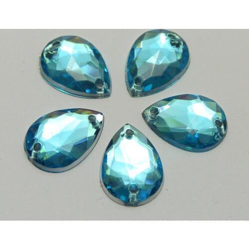 200 Blue Acrylic Teardrop Flatback Sewing Rhinestone Button 10X14mm Sew on beads