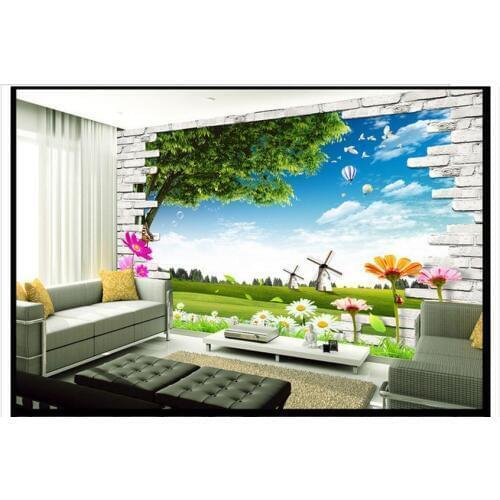 3D wallpaper custom mural 2015 TV setting wall brick wall hollow out natural scenery beauty non-woven wall paper room decoration