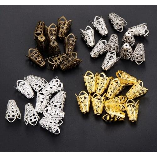 50pcs/lot Hollow Out Trumpet Alloy Bead End Caps Bracelet Earrings Connector Caps For DIY Jewelry Makings Supplies Wholesale