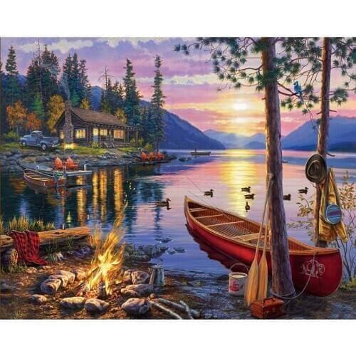 DIY 5D Diamond Painting Autumn Tree House Full Round Diamond Embroidery Landscape Picture of Rhinestone Mosaic Cross Stitch Kits