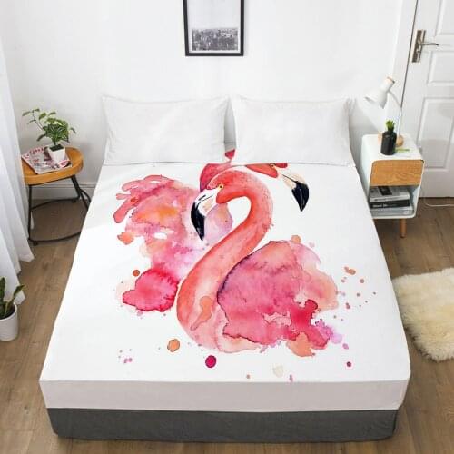 Bedding Mattress Cover Bed Fitted Sheets With Elastic Band Linens Queen/King Size Bedsheet 90/150/160X200CM Nordic Love Flamingo