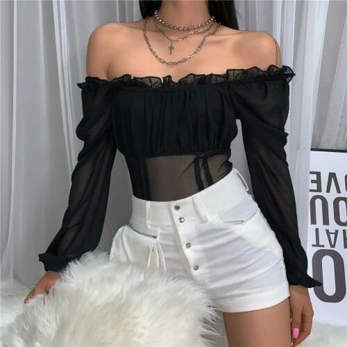 BoozRey Fashion Women Lady Bodysuit Elegant Off Shoulder Ruffles Leotard Summer Sleeveless Evening Party Club Romper Streetwear