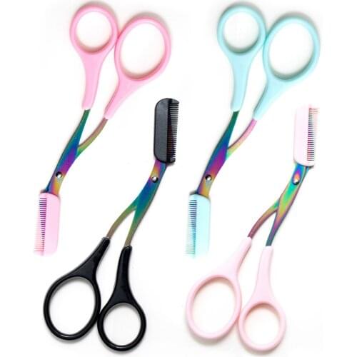 Stainless Steel Eyebrow Trimmer Scissors Color Titanium With Comb Removable Facial Hair Removal Shaver Cutter Makeup Accessories