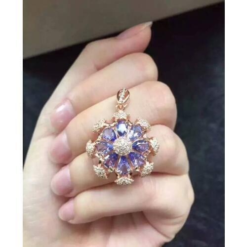 Natural blue tanzanite pendant S925 silver Natural gemstone Pendant Necklace trendy happy Ferris wheel women girl party jewelry