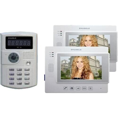 ZHUDELE 7"color video door phone,CCD camera with ID card or password unlocked ,touch screen with SD CARD(1 to 2)