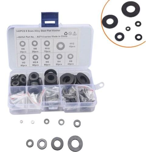 340 Hot Sales, Assembled In Box, 9 Specifications, Grade 8.8 Blackened Flat Washer, Carbon Steel Flat Washer