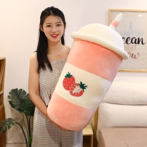 Hot Sale 80cm Giant Size Pink Strawberry&Yellow pineapple Plush Toys Milk Cup Doll Soft Stuffed Toy Children Girls Xmas Gift
