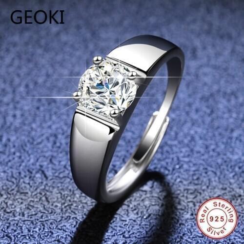 Geoki Passed Diamond Test D Color VVS1 Moisanite Wedding Ring 925 Sterling Silver 1Ct Shiny Diamond Rings Women Luxury Jewelry