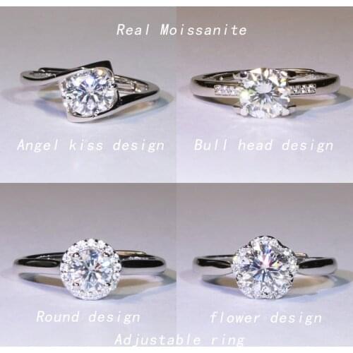 Real Moissanite Ring 18K White Gold Plated 925 Silver adjustable Resizable Fashion wedding ring GRA Certificate