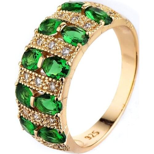 Uloveido Valentines Day Gift Womens Golden Plated Red Wedding Large Colored Ring Red Green Zircon Sets Ringen Jewelry KC-026