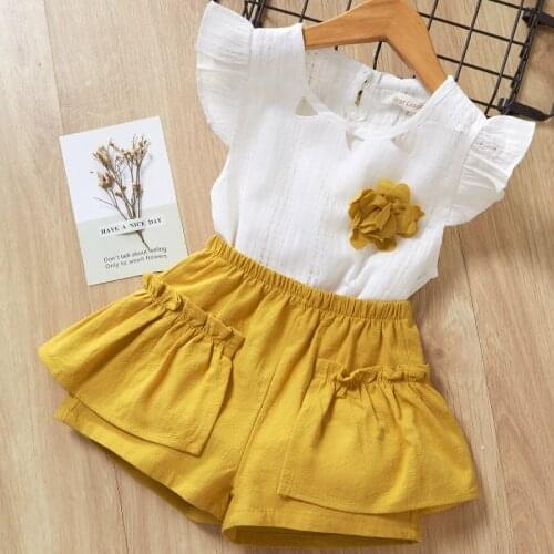 Girls Clothing Sets Summer Children Round Neck Sleeveless Shirt +Solid Shorts 2PCS Kids Suit Fashion 2-6T Baby Clothes Outfits