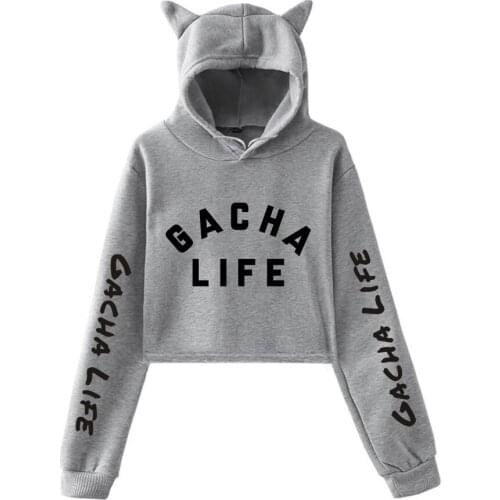 Hot Game Gacha Life Crop Cat Ear Hoodie Sweatshirts Women Girl Pullover Kawaii Harajuku Tracksuit Fashion Hight Quality Clothing