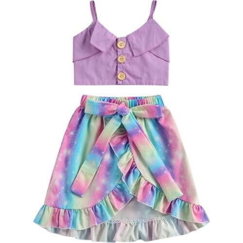 Baby Tank + Skirt Tie-dye Pattern Bow Decoration Irregular Hem Ruffle Summer Clothing