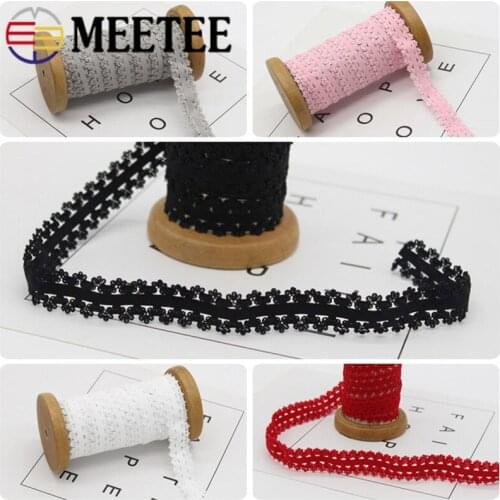 Meetee 20M 15/20mm Nylon Yarn Elastic Lace Band Stretch Lace Trims for Hairband Bride Wrist Flower Ribbon DIY Sewing Accessories