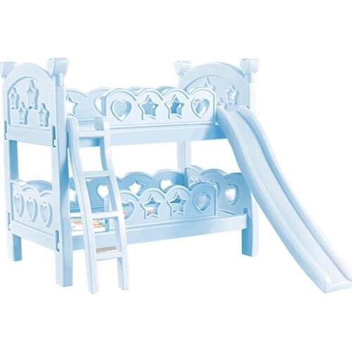 Miniature Plastic Bunk Bed Furniture Toys For Mellchan Baby Dolls Decor Blue