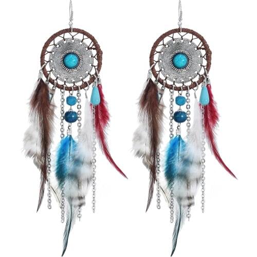 Fashion Indian Bohemian Earrings Feather Acrylic Long Metal Tassel Handmade Pendant Earrings Female Jewelry Jewelry