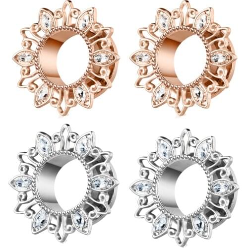 Fashion Stainless Steel Crystal Head Ear Piercing Plugs Gauges Expanders Body Jewelry Ear Tunnels Stretchers Flesh Tunnel