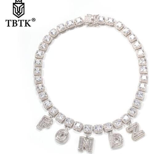 TBTK Fashion Hiphop Jewelry DIY Baguette Name Necklace & Pendant Tennis Chain Add Baguette Letter Wholesale
