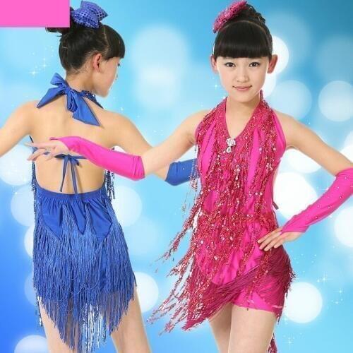 New Design 2 Color Child Girls Tassel Dress Ballroom Latin Salsa Dancewear Dance Costume