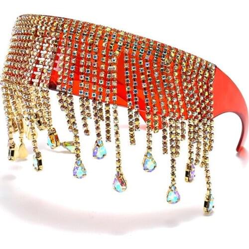 Long Chain Ornately Decorated Eyesglasses European American Children Men Woman Fashion Rimless Sunglasses Funny Personality