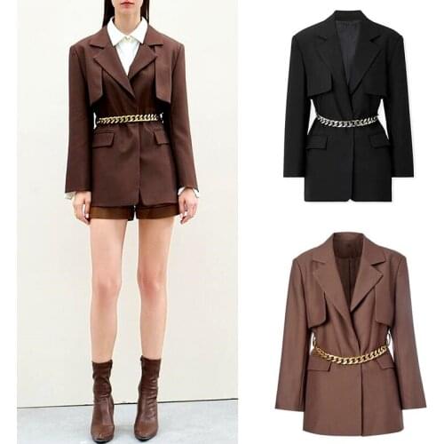 Korea Fashion Casual Jacket Women High Quality Womens Blazer Spring Autumn Chain Belt Women Coat Female Suit Clothes SL252