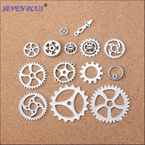 High Quality Mixed 14 PCS/Lot Alloy Material Antique Silver Plated Steampunk Charms For Jewelry Making