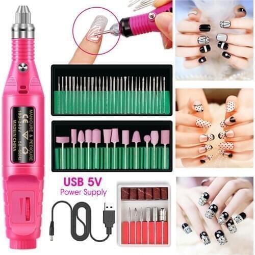 Professional Electric Nail Polisher Pen-type Manicure Fake Nail Polishing Drill Bit Set Usb Power Supply With 48 Grinding Heads