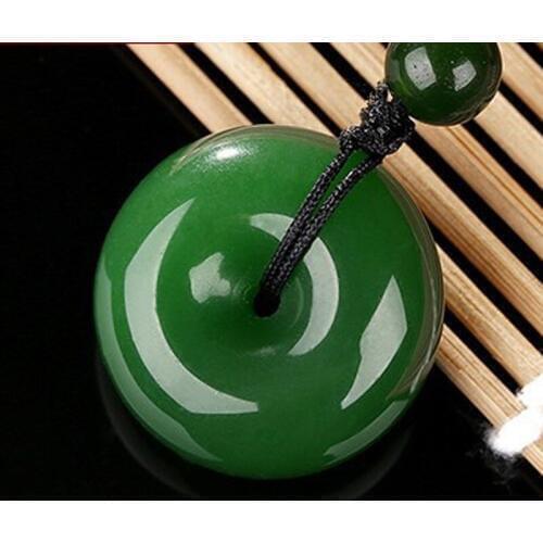Drop Shipping Green HETIAN Jades safety button Pendant Donut Pendants Necklace Woman Mens Fashion Jewelry