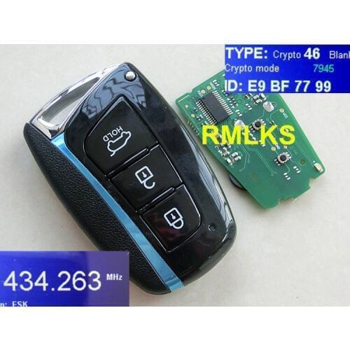 RMLKS High Quality Keyless Entry 3 Button Smart Remote Key Fit For Hyundai New Santa Fe 433MHz PCF7945 Chip