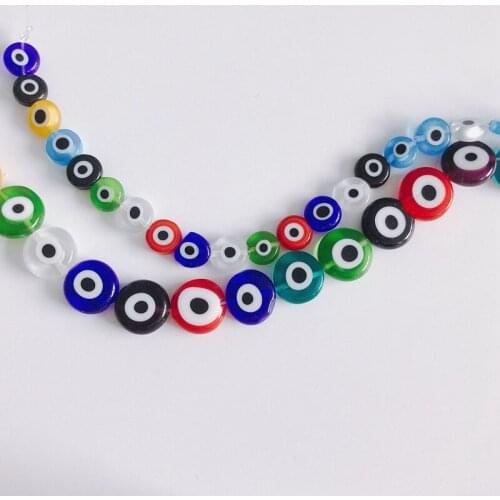 Mixed Color Eyes Geometric Round Colored Glaze Thousand Flowers Handmade Beaded Flat Bead Small Pendant