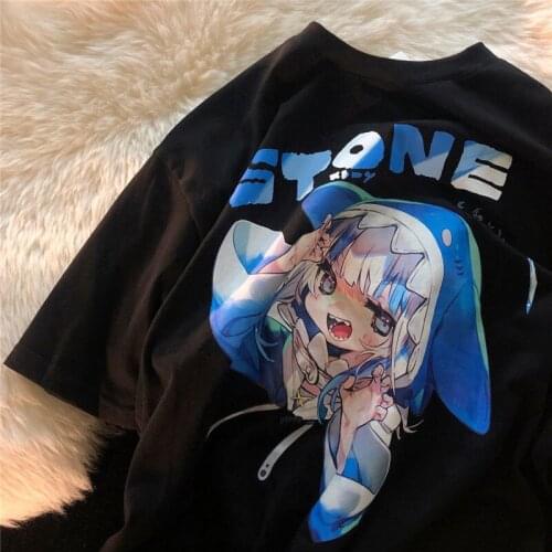 Anime Shirt Elegant Woman Top Loose 90s Aesthetic Clothes Cartoon short Sleeve Top Girl Clothing Plus Size Tops Women 2021