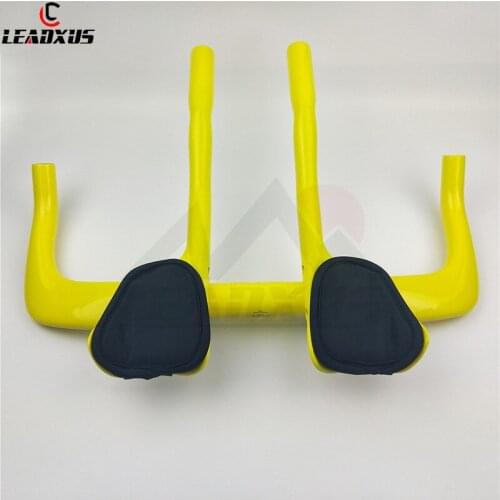 LEADXUS 440mm Yellow Road Bike Rest Handlebar Full Carbon Travel Cycling Bar Bicycle TT Handlebars+Auxiliary Carbon Handlebar