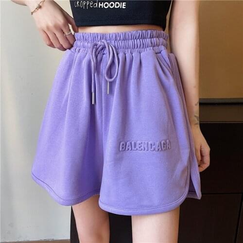 Sports shorts womens summer new products Korean casual embossed letters elastic waist band wide loose leg womens sports pants