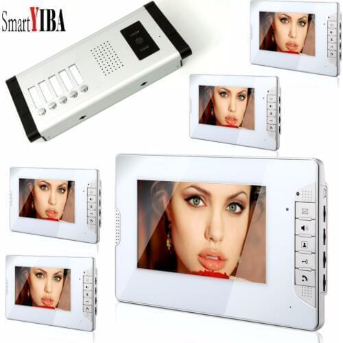 SmartYIBA 5 Apartment Visual Intercom Doorbell 7''Inch TFT LCD Wired Video Door Phone System Indoor Monitor Outdoor IR Camera
