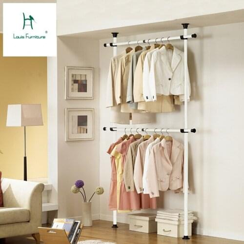 Louis Fashion Stand Up Clothes Rack Floor to Floor Bedroom Open Simple Cloakroom Shelf Assembly Wardrobe Clothes Rack Hanging