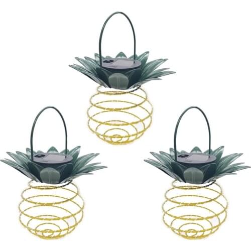 LED Solar Pineapple Light Wrought Iron Decorative Light String Garden Lawn Lantern Copper Wire Light String, 3PCS