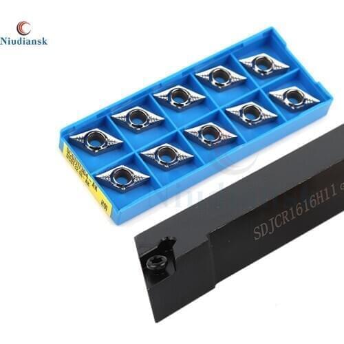 10pcs DCMT11T3 DCGT Carbide Inserts 1pc SDJCR1616H11 SDJCR2020K11 SDJCR2525M11 External Turning Tool Arbor SDJCL Lathe Tool Suit