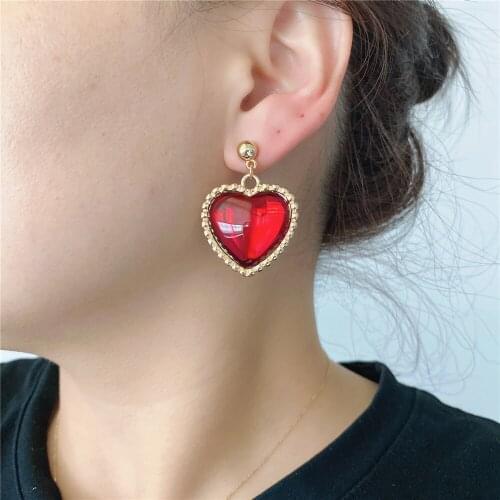 Gorgeous Gold Color Plating Big Red Heart Charm Earrings For Women Girl Casual Trendy Lovey Elegant Office Party Boho Jewelry
