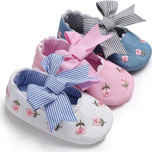 Spring Summer Baby Girl The First Walker Small Fresh Embroidered Bow Princess Shoes Baby Children Cotton Shoes