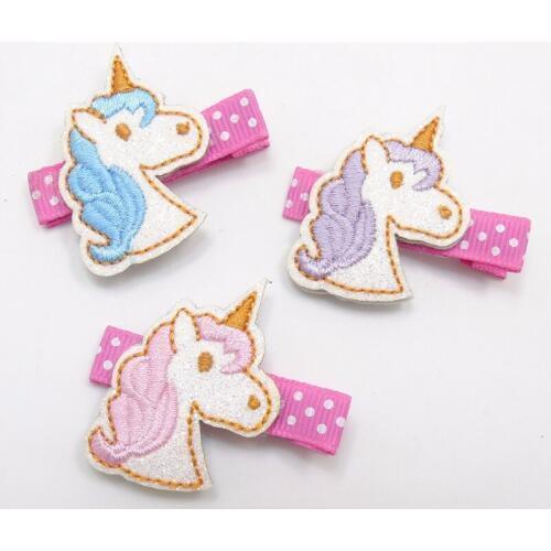 20 pcs/lot , Embroidered Unicorn Hair Bow Clips , Animal Alligator Hair Clip , Gift For Girls Birthday