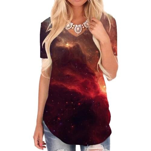 Giyu Brand Galaxy T-shirt women Nebula T-shirts 3d Space Funny T shirts Universe V-neck Tshirt Womens Clothing Hip hop Printed