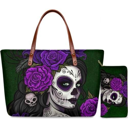 HYCOOL Sugar Skull Tote Shoulder Bags Woman Day Of The Dead Pattern Women Handbags Fashion Pu Leather Purses and Handbags