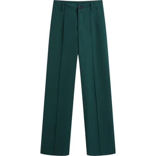 2021 Womens Chic Fashion Office Wear Straight Pants Vintage High Waist Zipper Fly Female Trousers Mujer loose Long Suit Pants