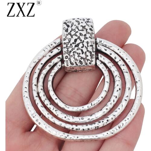 ZXZ 2pcs Large Hammered 4 Circles Pendants for Necklace Jewelry Making Findings 68x63mm