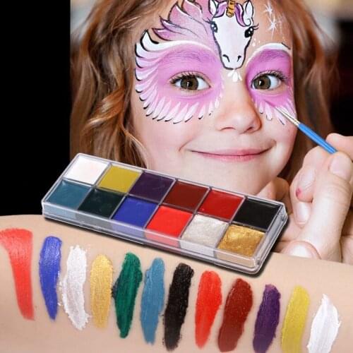 12 Colors Face Painting Body Makeup Non Toxic Safe Water Paint Oil With Brush Christmas Halloween Party Tools