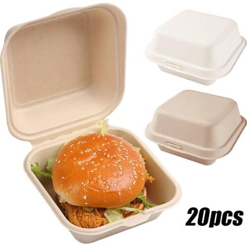 20pcs Eco-Friendly Microwave Oven Bento Box Meal Storage Food Lunch Box Fruit Salad Hamburger Hot Dog Dessert Cake Packaging Box