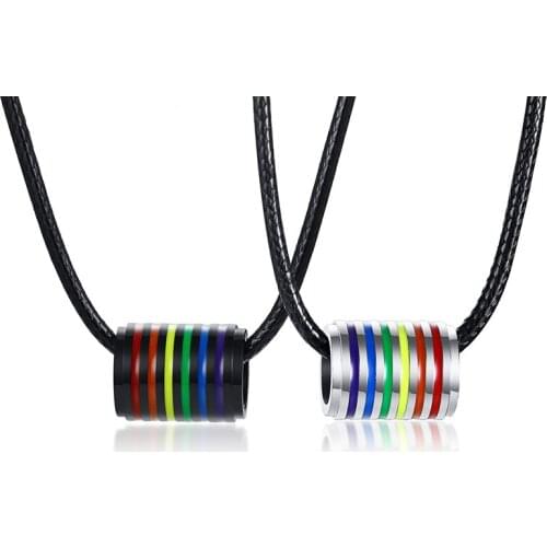 2021 LGBT Rainbow Jewelry Cylindrical Stainless Steel Personalized And Simple Style Necklace Pendant Suitable For Couples